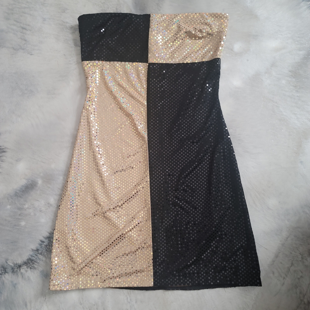 Jessica Mcclitock For Gunne Sak Elegant Strapless Black and Gold Dress